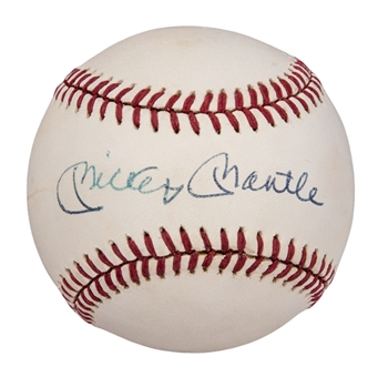 Mickey Mantle Single Signed OAL Brown Baseball (Beckett)